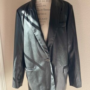 Zara Oversized Black Faux-Leather Blazer